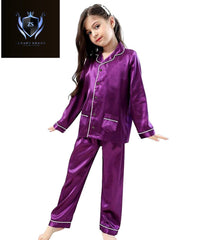 Kids Night Wear Arrival❤️ Kaaj Button Piping Work Kids Night Wear Silk Kids 2Pcs