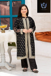 Front Sleeves, Allover Embroidery Gown With Inner Trouser Kids 3Pcs