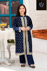 Front Sleeves, Allover Embroidery Gown With Inner Trouser Kids 3Pcs