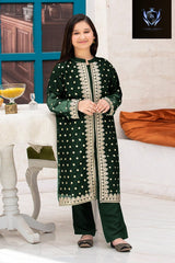 Front Sleeves, Allover Embroidery Gown With Inner Trouser Kids 3Pcs