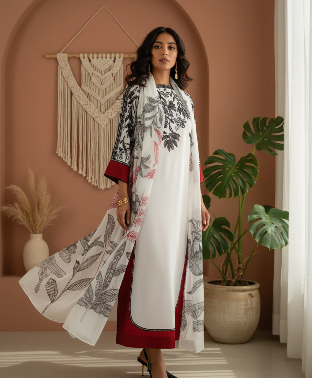 VIRAL LONG KAFTAN STYLE CO-ORD SET WITH DUPATTA