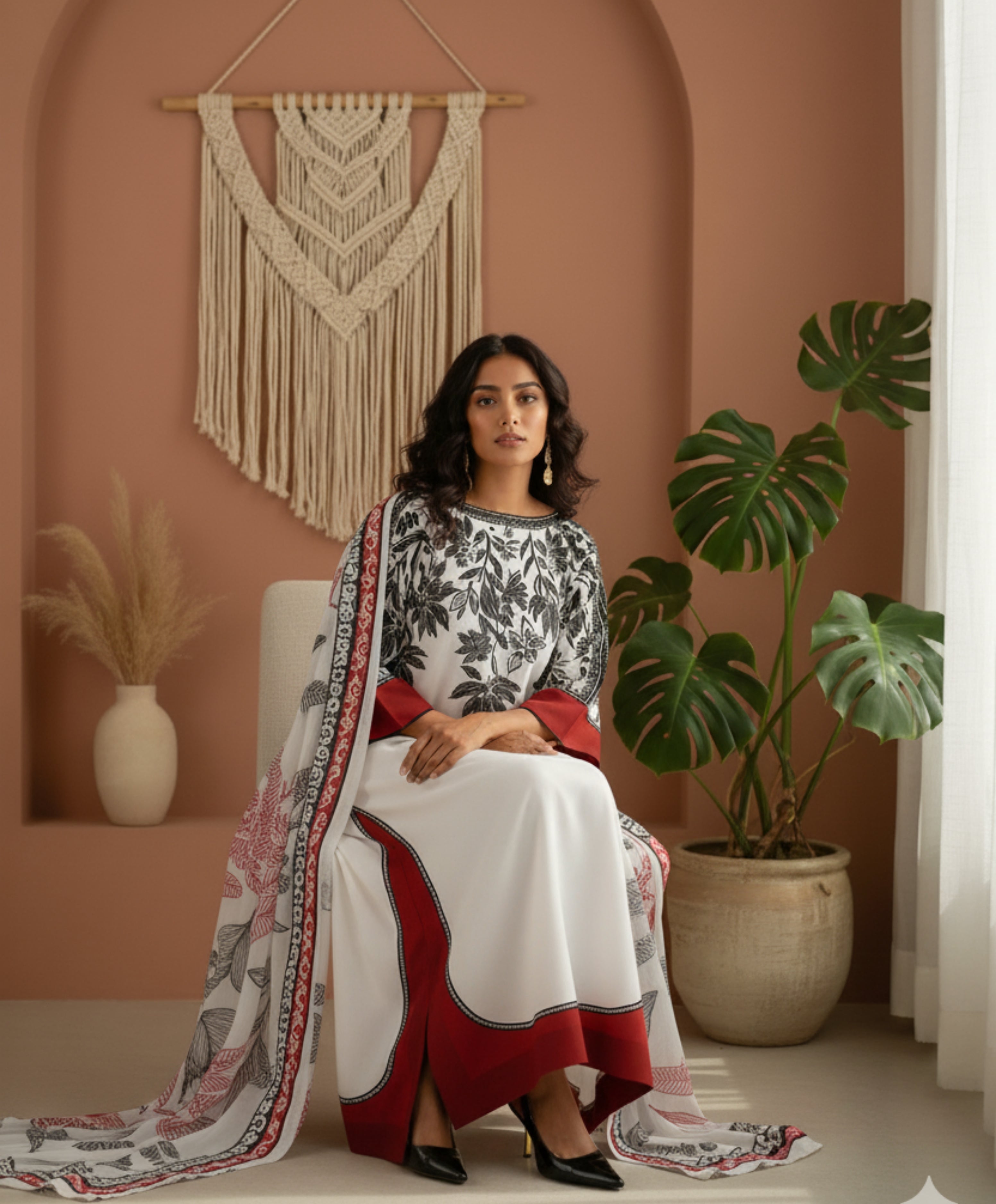 VIRAL LONG KAFTAN STYLE CO-ORD SET WITH DUPATTA