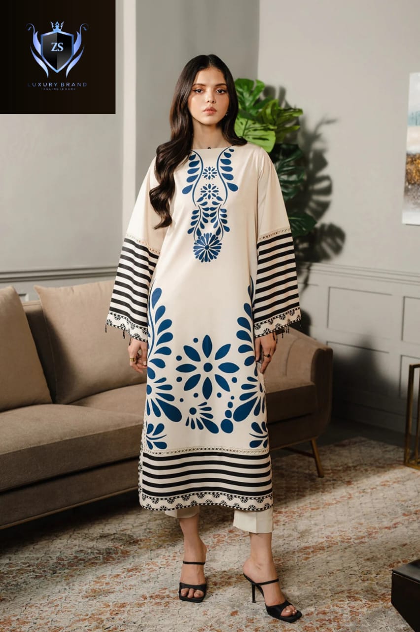 Front And Back One Colour Digital Printed &nbsp;Long Shirt With Flapper Cord set 2Pcs