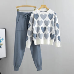 A.S Heart Printed Pearl's Work Style 2-Pcs Winter Tracksuit For Her.
