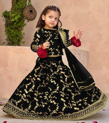 3Pcs Front Embroidered Top With Embroidered Skirt And Four Side Emb Dupatta Kids 3Pcs