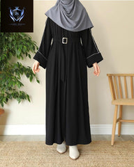 Front Platted Zip Piping Work On Sleeves And Seperate Belt Pocket Abaya With Stoller