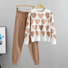 A.S Heart Printed Pearl's Work Style 2-Pcs Winter Tracksuit For Her.