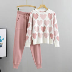 A.S Heart Printed Pearl's Work Style 2-Pcs Winter Tracksuit For Her.