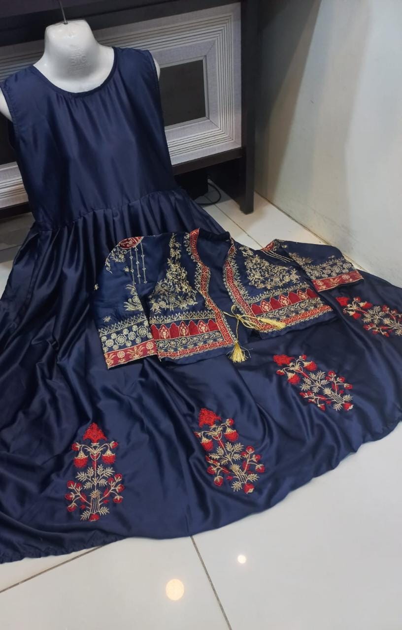 Embroidery Bunch Maxi With Emb Separate Koti 2Pcs🥰