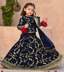 3Pcs Front Embroidered Top With Embroidered Skirt And Four Side Emb Dupatta Kids 3Pcs