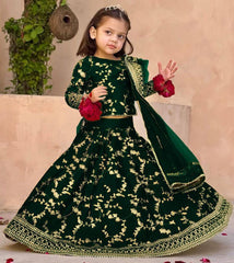 3Pcs Front Embroidered Top With Embroidered Skirt And Four Side Emb Dupatta Kids 3Pcs