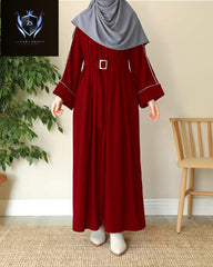 Front Platted Zip Piping Work On Sleeves And Seperate Belt Pocket Abaya With Stoller