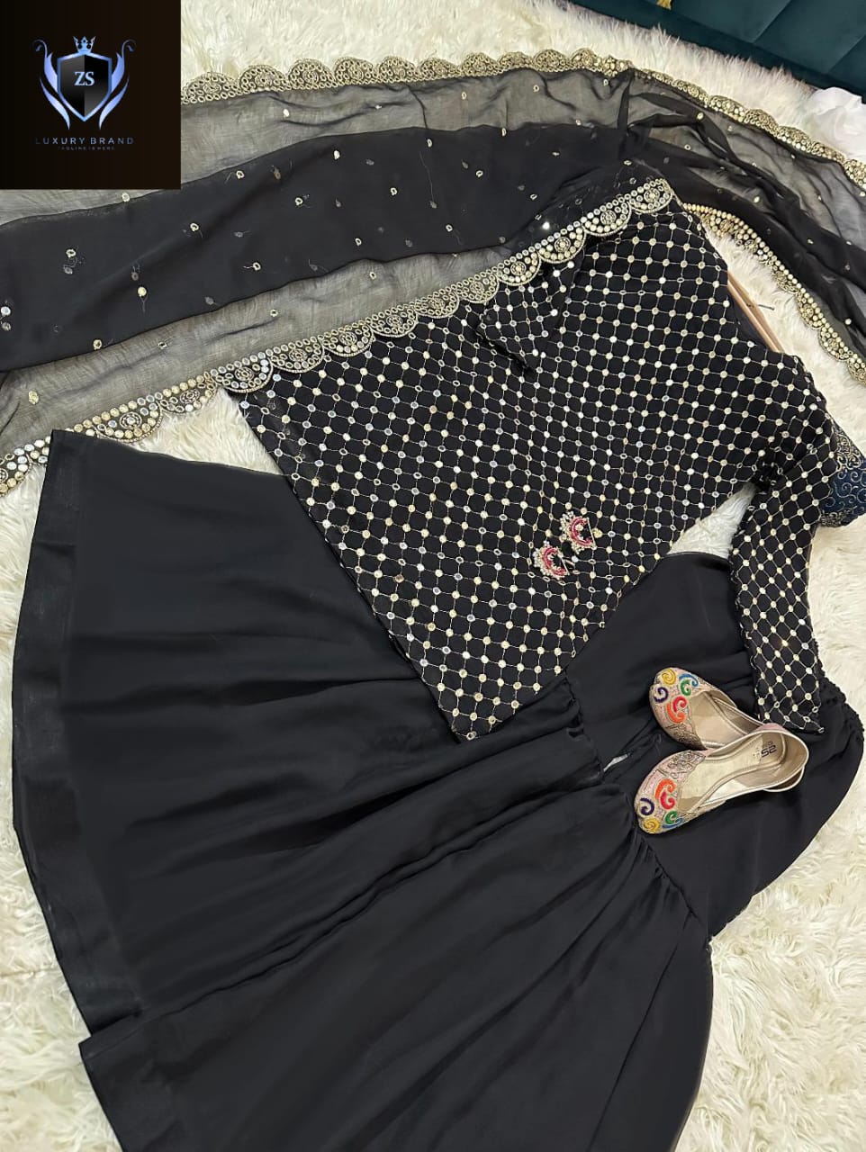 Front and Sleeves 9MM Sequence Embroidered, with Cut Work 9MM Dupatta with Garara 3Piece