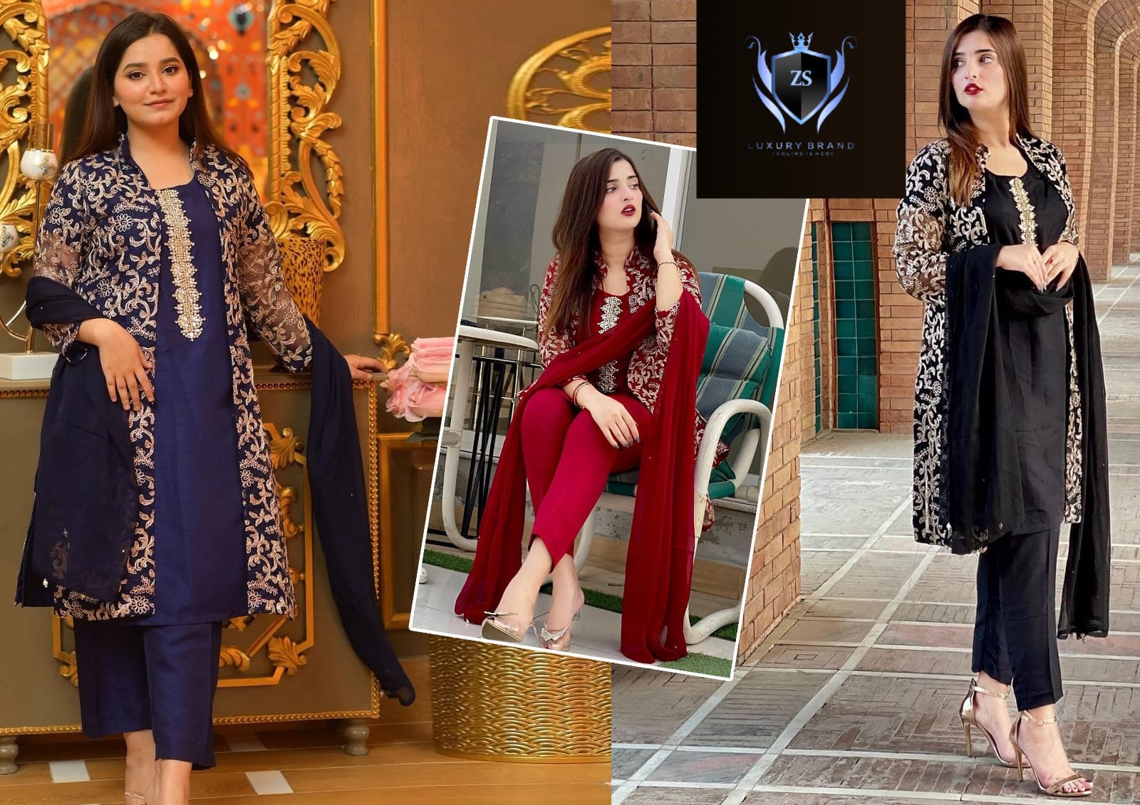 4Piece, Front Fully Embroidered Gown With Emb Inner, Plain Dupatta Trouser
