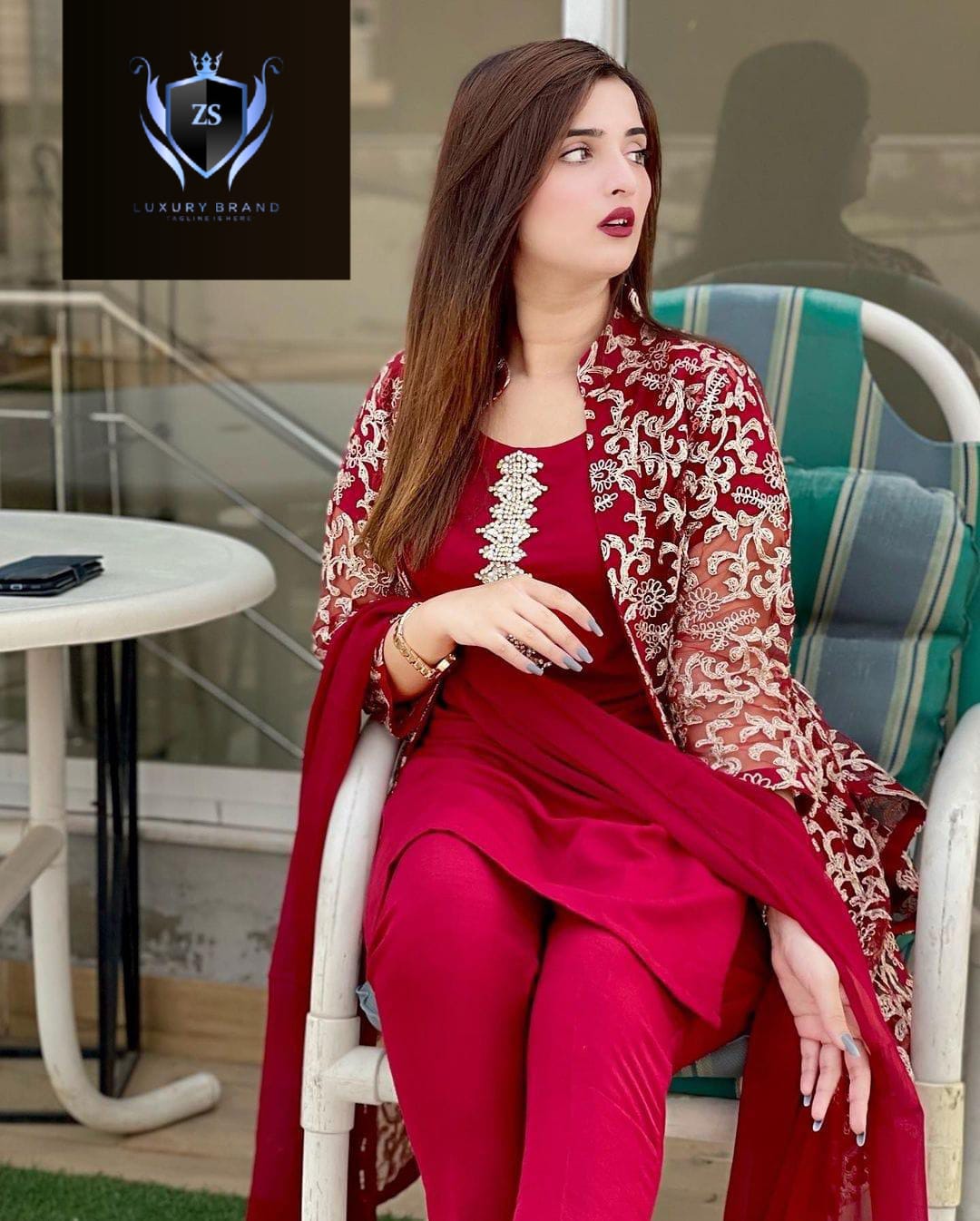 4Piece, Front Fully Embroidered Gown With Emb Inner, Plain Dupatta Trouser