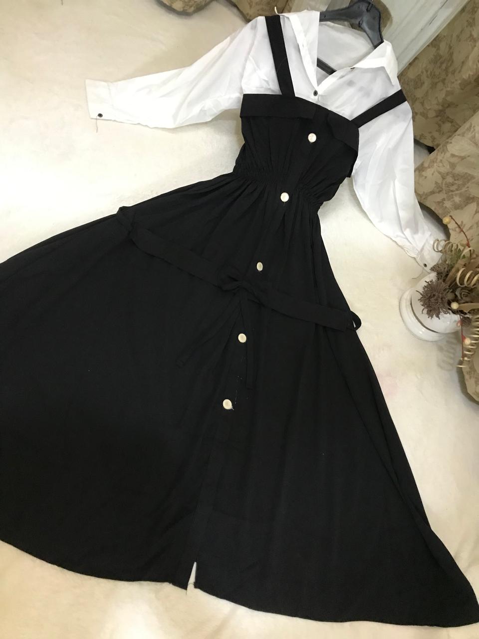 Imported plane Romper Maxi With Imported Plain Front open Shirt (white Color)
