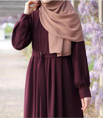 Front Zip & Side Pocket Abaya With Adjustable Belt