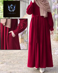 Front Zip & Side Pocket Abaya With Adjustable Belt