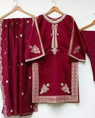 Neck, Daman and Sleeves Embroidered Shirt with Embroidered Dupatta 3PCs