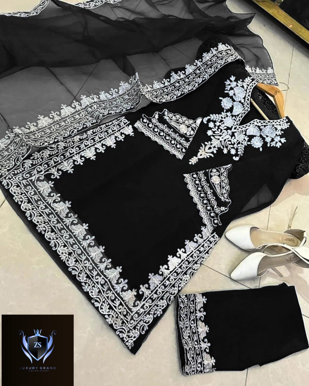 Neck, Sleeves Daman Embroidered with Embroidered Trouser and Dupatta 3PCs