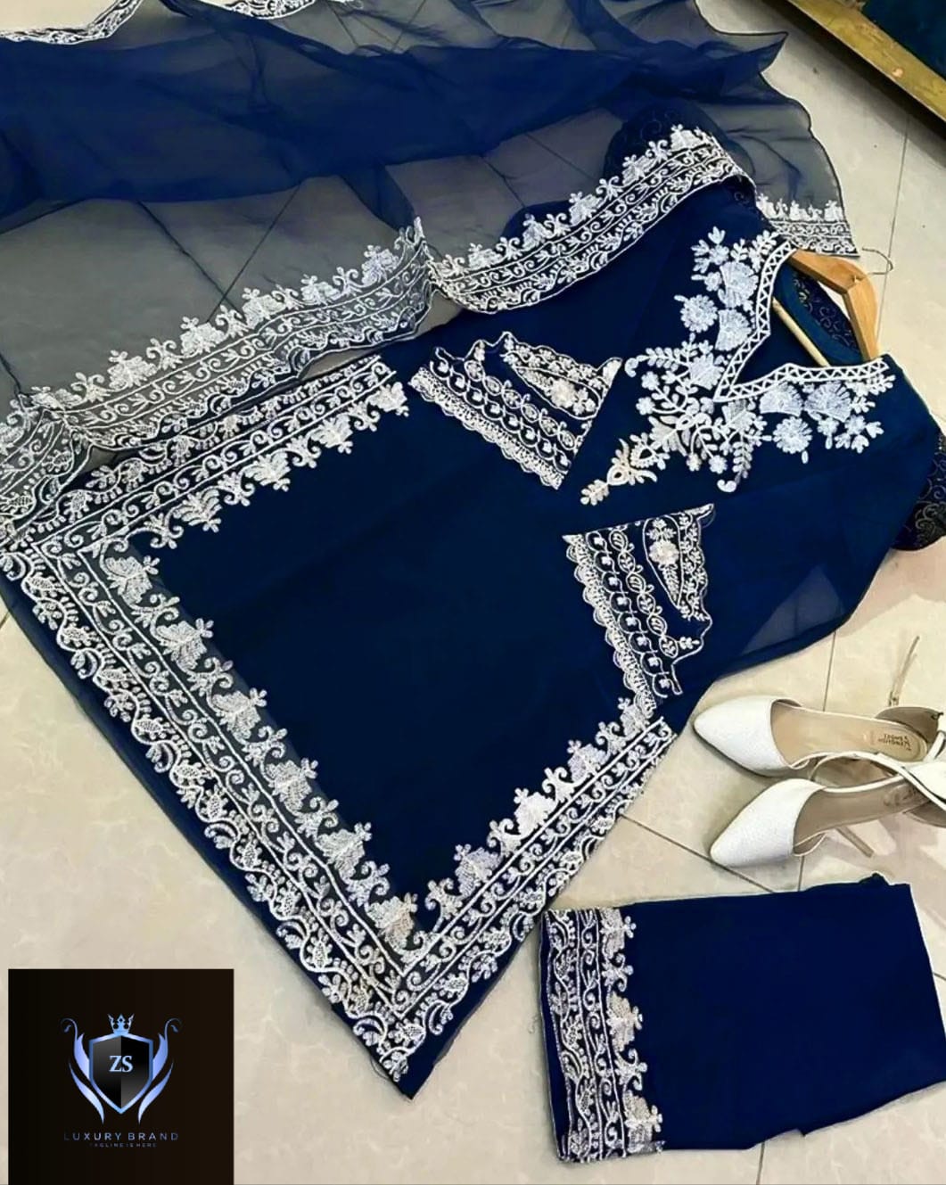 Neck, Sleeves Daman Embroidered with Embroidered Trouser and Dupatta 3PCs