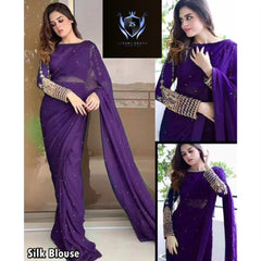 Silk Sleeves Sequence Embroidery Blouse With Pettycoat And Pearls Attached Sareee