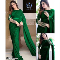 Silk Sleeves Sequence Embroidery Blouse With Pettycoat And Pearls Attached Sareee