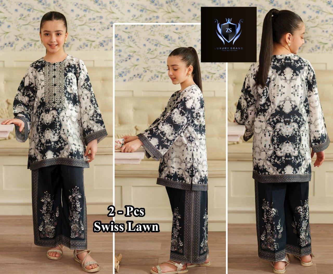 Front Back Digital Painted Shirt With Digital Printed Flapper Kids 2Pcs