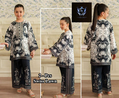 Front Back Digital Painted Shirt With Digital Printed Flapper Kids 2Pcs
