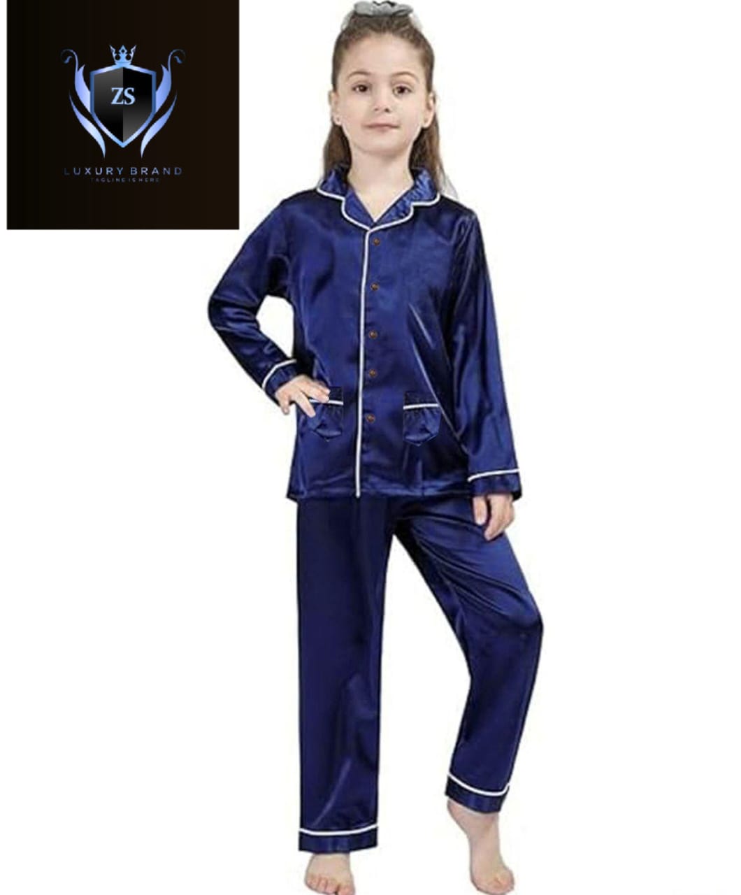 Kids Night Wear Arrival❤️  Kaaj Button Piping Work Kids Night Wear Silk Kids 2Pcs